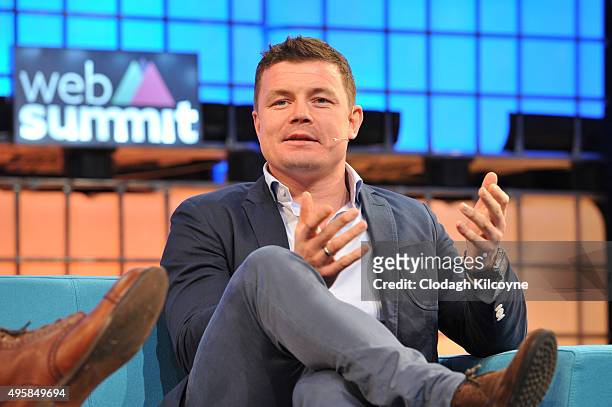 Irish rugby player, Brian O'Driscoll speaks on stage about being an ambassador for BT Sport during the third day of the 2015 Web Summit on November...