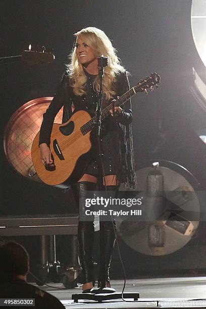 Carrie Underwood performs during the 49th annual CMA Awards at the Bridgestone Arena on November 4, 2015 in Nashville, Tennessee.