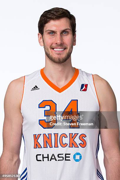 Greenburg, NY Jordan Bachynski of the Westchester Knicks poses for a head shot during the NBA Development League media day on November 4, 2014 at the...
