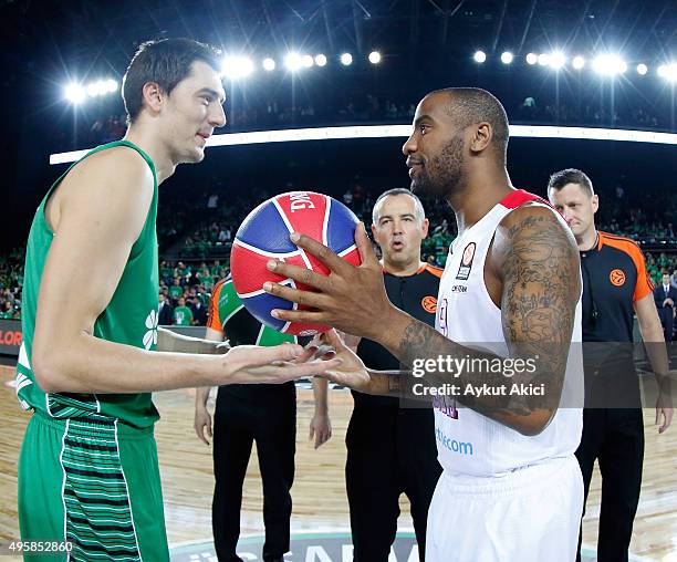 Tip off ceremony during the Turkish Airlines Euroleague Basketball Regular Season date 4 game between Darussafaka Dogus Istanbul v CSKA Moscow at...