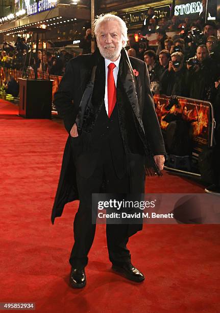 Donald Sutherland attends the UK Premiere of "The Hunger Games: Mockingjay Part 2" at Odeon Leicester Square on November 5, 2015 in London, England.