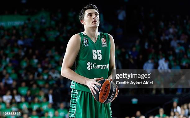 Emir Preldzic, #55 of Darussafaka Dogus Istanbul in action during the Turkish Airlines Euroleague Basketball Regular Season date 4 game between...