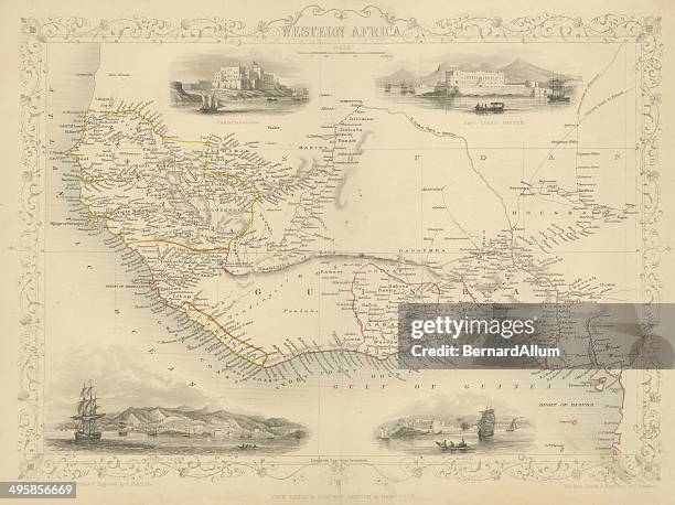 bildbanksillustrationer, clip art samt tecknat material och ikoner med map of western africa 1851 - elfenbenskusten
