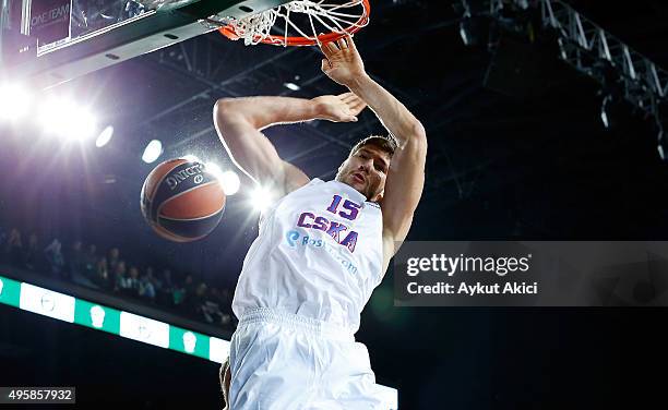 Viacheslav Kravtsov, #15 of CSKA Moscow in action during the Turkish Airlines Euroleague Basketball Regular Season date 4 game between Darussafaka...