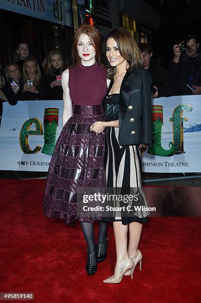 Nicola Roberts and Cheryl Fernandez-Versini attend the 'Elf' press night at Dominion Theatre on November 5, 2015 in London, England.