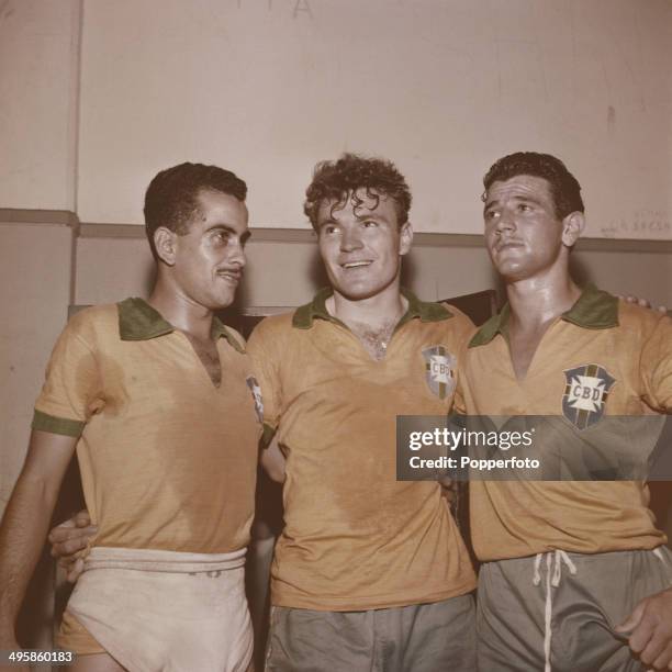 Brazilian footballer Zito posed on left with Brazil National squad teammates in 1962.