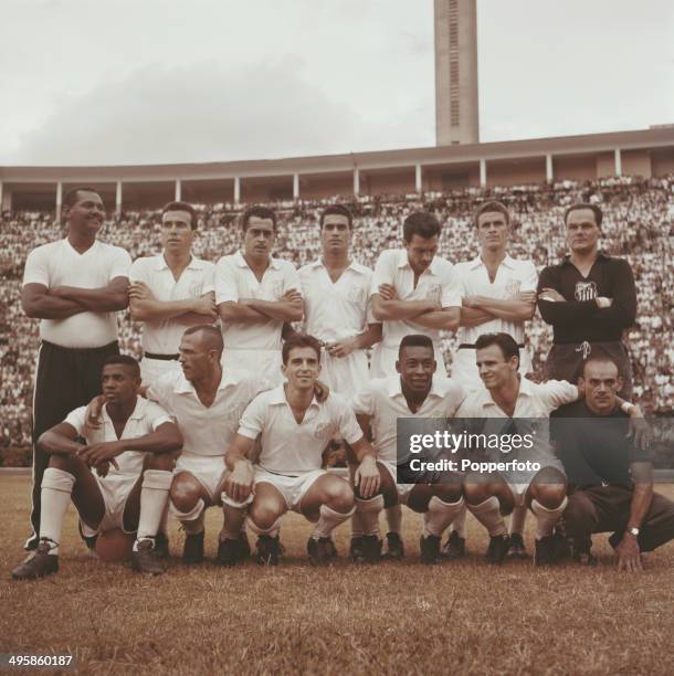 Santos FC of Brazil, featuring Zito back row 3rd from left and Pele, front row 4th from left posed circa 1960.