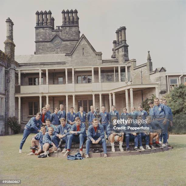 The England 1966 World Cup football squad and training staff posed together outside the National Recreation Centre at Lilleshall, Shropshire on 10th...