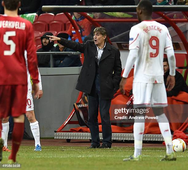 Valerie Chalyi manager of Rubin Kazan during the UEFA Europa League Group B match between FC Rubin Kazan and Liverpool FC on November 5, 2015 in...