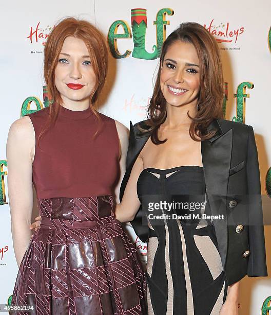 Nicola Roberts and Cheryl Fernandez Versini attends the press night performance of "Elf: The Musical" at the Dominion Theatre on November 5, 2015 in...