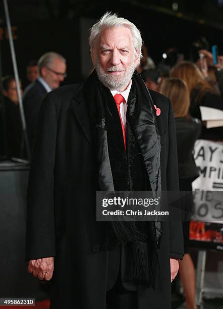 Actor Donald Sutherland attends "The Hunger Games: Mockingjay Part 2" UK Premiere at the Odeon Leicester Square on November 5, 2015 in London,...