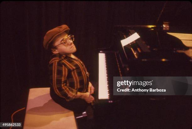 French jazz musician Michel Petrucciani plays piano during rehersals for the 'One Night With Blue Note' concert , New York, New York, February 1985.