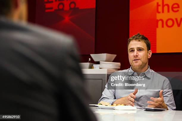 Stewart Butterfield, co-founder and chief executive officer of Slack Technologies Inc., speaks during an interview in New York, U.S., on Thursday,...