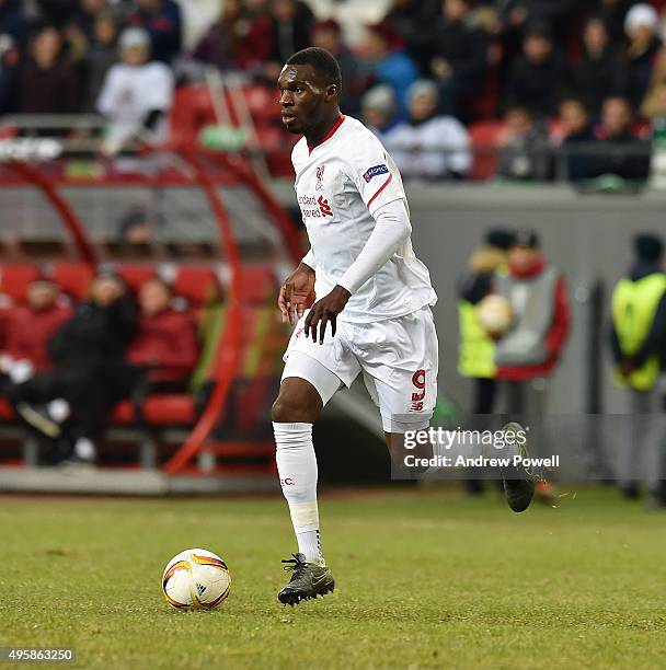 Christian Benteke of Liverpool in action during the UEFA Europa League match between FC Rubin Kazan and Liverpool FC on November 5, 2015 in Kazan,...