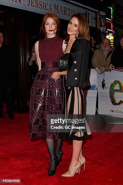 Nicola Roberts and Cheryl Fernandez- Versini arrive at The Dominion Theatre for Elf the musical gala night on November 5, 2015 in London, England.