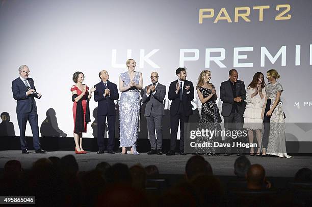 Cast members attend The Hunger Games: Mockingjay Part 2 - UK Premiere at Odeon Leicester Square on November 5, 2015 in London, England.