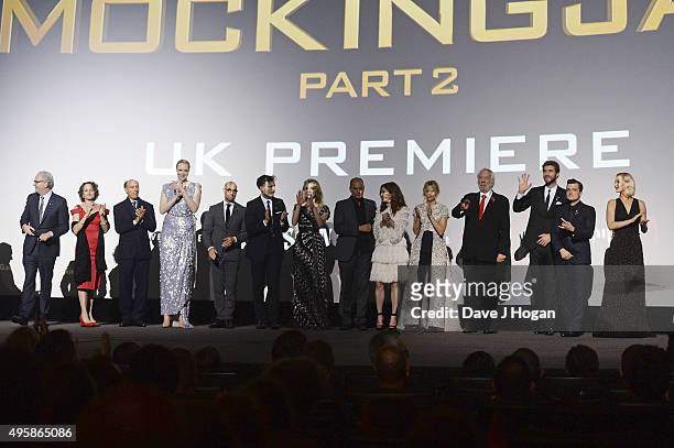 Cast members attend The Hunger Games: Mockingjay Part 2 - UK Premiere at Odeon Leicester Square on November 5, 2015 in London, England.