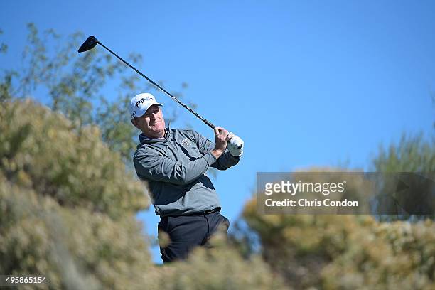 Jeff Maggert plays from the third tee during the first round of the Champions Tour Charles Schwab Cup Championship at Desert Mountain Club on...