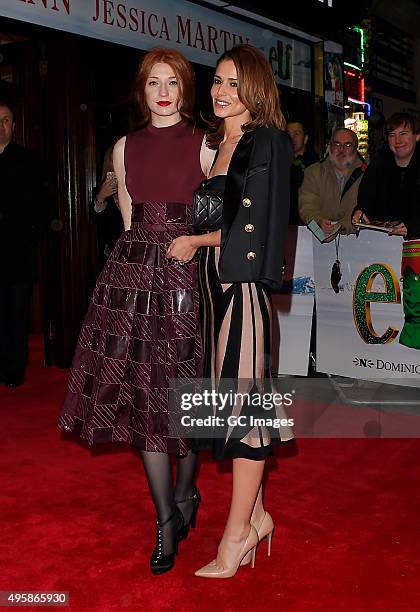 Nicola Roberts and Cheryl Fernandez- Versini arrive at The Dominion Theatre for Elf the musical gala night on November 5, 2015 in London, England.