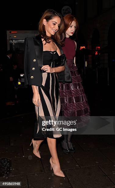 Cheryl Fernandez-Versini and Nicola Roberts arrive at The Dominion Theatre for Elf the musical gala night on November 5, 2015 in London, England.