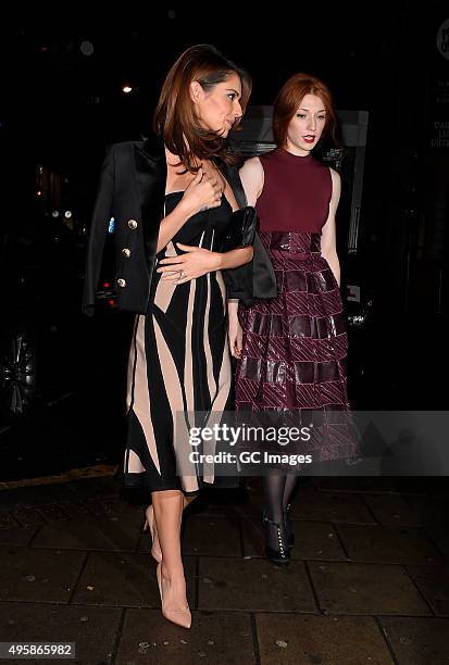 Cheryl Fernandez-Versini and Nicola Roberts arrive at The Dominion Theatre for Elf the musical gala night on November 5, 2015 in London, England.