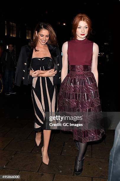 Cheryl Fernandez-Versini and Nicola Roberts arrive at The Dominion Theatre for Elf the musical gala night on November 5, 2015 in London, England.