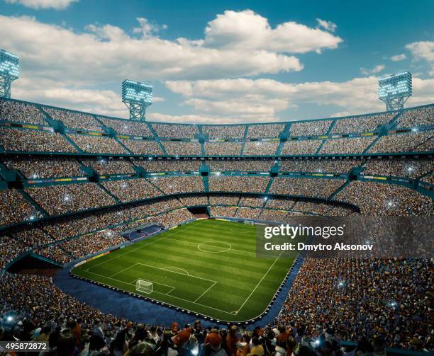 sunny soccer stadium panorama - hand fan stock pictures, royalty-free photos & images