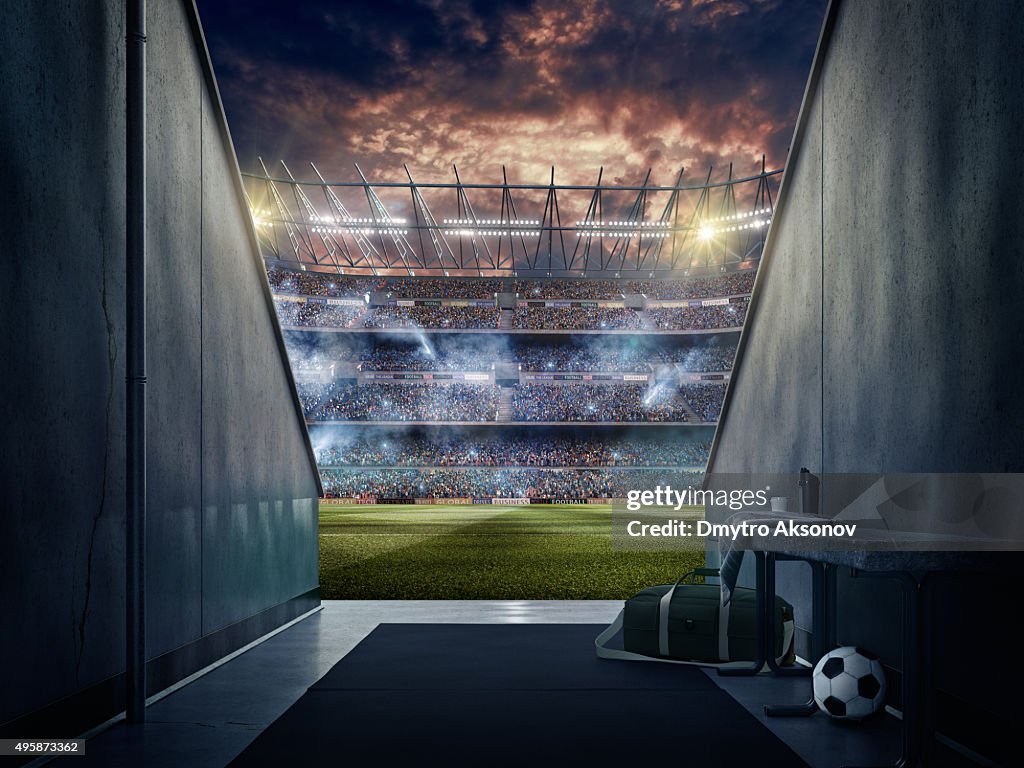 Vista al estadio de fútbol de los jugadores zona
