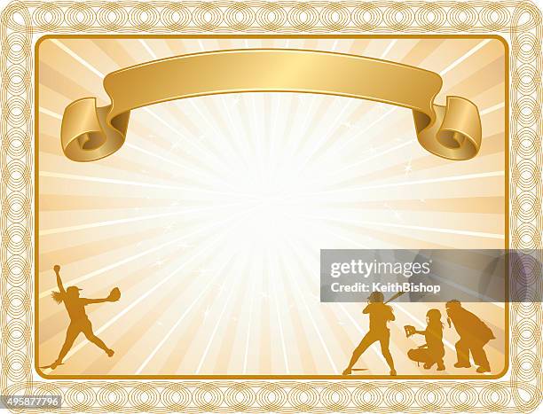 ilustraciones, imágenes clip art, dibujos animados e iconos de stock de niñas softball certificado o pruebe las lecturas de fondo - superestrella deportista