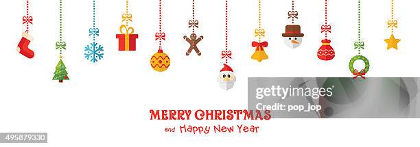 christmas colored hanging elements and greeting text - illustration - bell stock illustrations