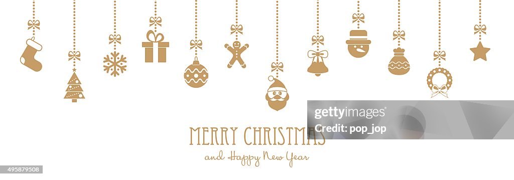 Christmas Golden Hanging Elements and Greeting Text - illustration
