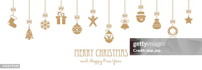 Christmas Golden Hanging Elements and Greeting Text - illustration Christmas Golden Hanging Elements and Greeting Text - illustration