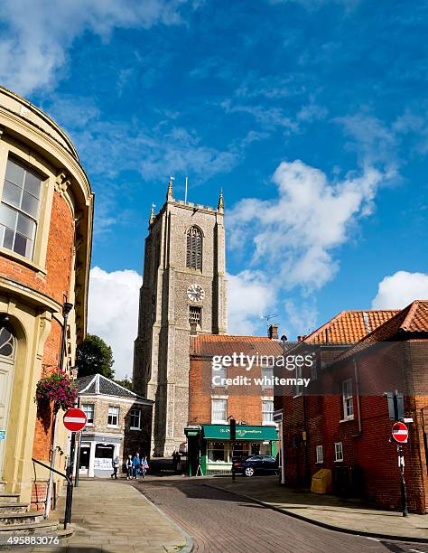 fakenham cinema and church with shops - norfolk england stock pictures, royalty-free photos & images