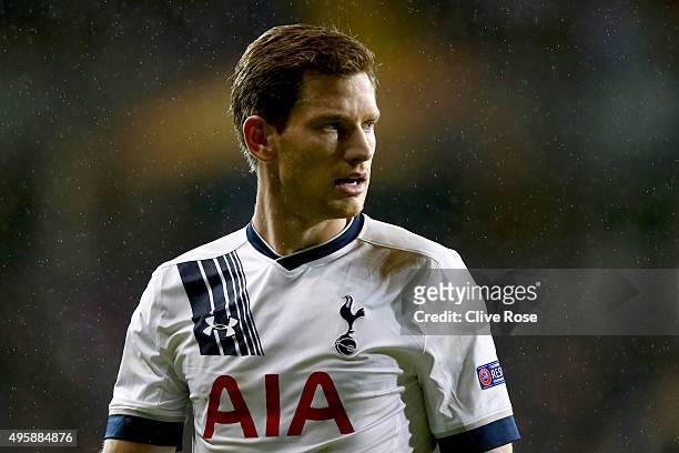 Jan Vertonghen of Spurs looks on during the UEFA Europa League Group J match between Tottenham Hotspur FC and RSC Anderlecht at White Hart Lane on...
