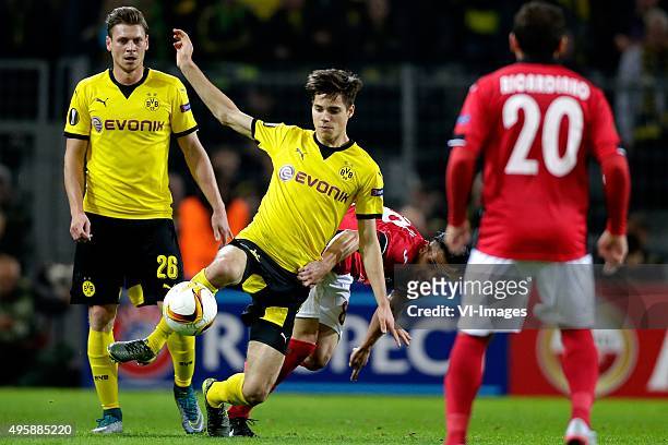 Julian Weigl of Borussia Dortmund, Magomed Mirzabekov of Qabala during the Europa League group C match between Borussia Dortmund and Qäbälä FK on...
