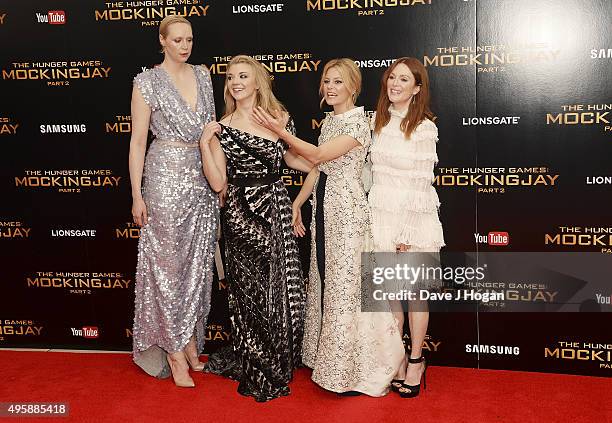 Gwendoline Christie, Natalie Dormer, Elizabeth Banks and Julianne Moore attend The Hunger Games: Mockingjay Part 2 - UK Premiere at Odeon Leicester...