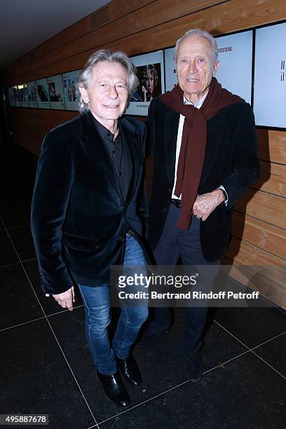Director Roman Polanski and CEO Pathe Jerome Seydoux attend the Cinema 'Les Fauvettes' : Opening Ceremony on November 5, 2015 in Paris, France.