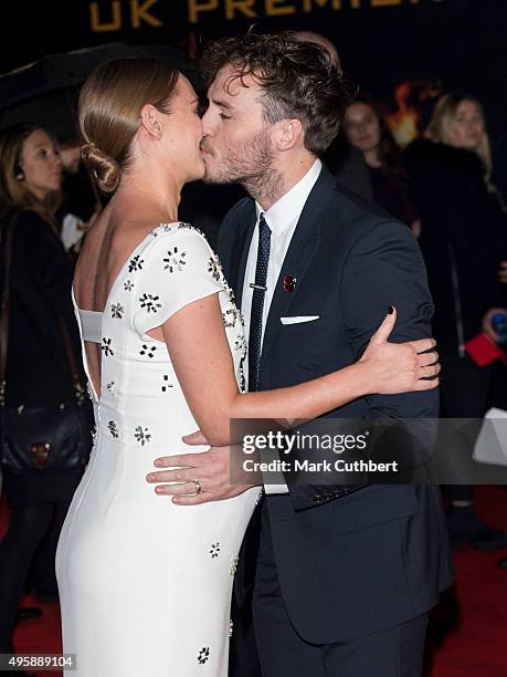 Laura Haddock and Sam Claflin attend "The Hunger Games: Mockingjay Part 2" UK premiere at Odeon Leicester Square on November 5, 2015 in London,...