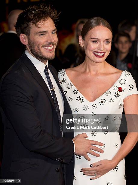 Laura Haddock and Sam Claflin attend "The Hunger Games: Mockingjay Part 2" UK premiere at Odeon Leicester Square on November 5, 2015 in London,...