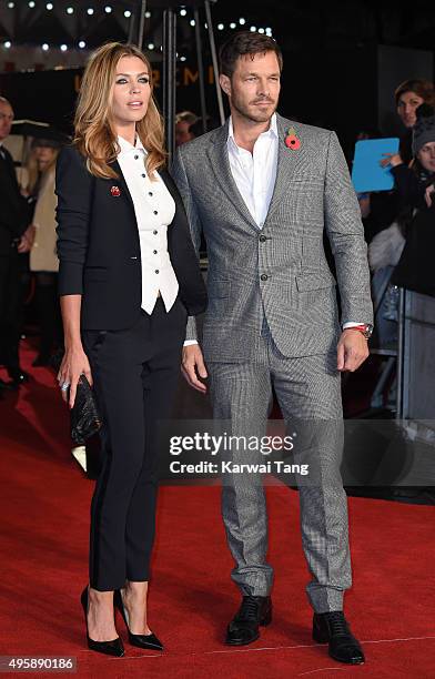 Abbey Clancy and Paul Sculfor attend The Hunger Games: Mockingjay Part 2 - UK Premiere at Odeon Leicester Square on November 5, 2015 in London,...