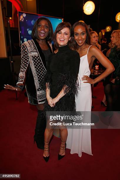 Nikeata Thompson, Natalia Avelon and Hadnet Tesfai attend the GQ Men of the year Award 2015 after show party at Komische Oper on November 5, 2015 in...