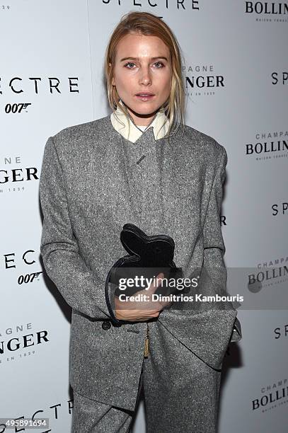 Model Dree Hemingway attends the "Spectre" pre-release screening hosted by Champagne Bollinger and The Cinema Society at the IFC Center on November...