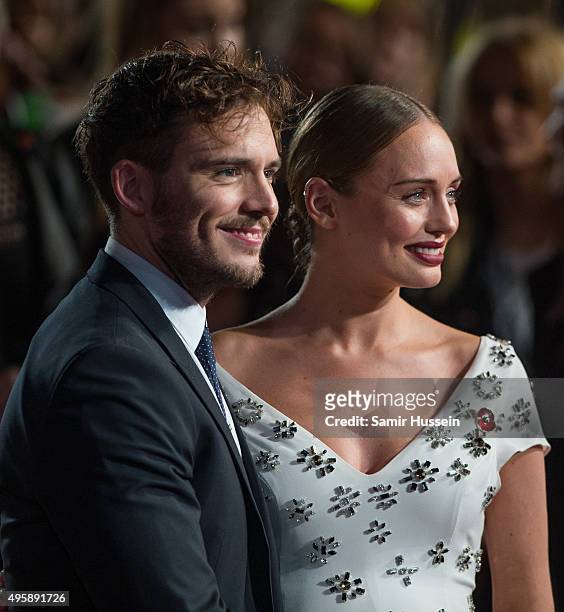 Laura Haddock and Sam Claflin attend The Hunger Games: Mockingjay Part 2 - UK Premiere at Odeon Leicester Square on November 5, 2015 in London,...