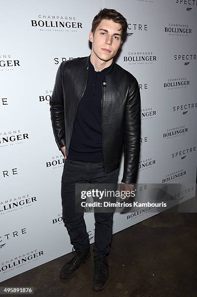 Actor Nolan Gerard Funk attends the "Spectre" pre-release screening hosted by Champagne Bollinger and The Cinema Society at the IFC Center on...