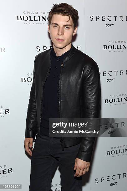 Actor Nolan Gerard Funk attends the "Spectre" pre-release screening hosted by Champagne Bollinger and The Cinema Society at the IFC Center on...