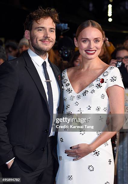 Sam Claflin and Laura Haddock attend The Hunger Games: Mockingjay Part 2 - UK Premiere at Odeon Leicester Square on November 5, 2015 in London,...