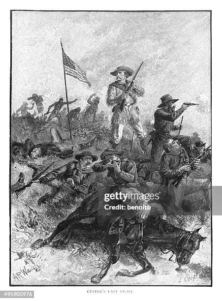 custer's last fight - battle of little big horn stock illustrations