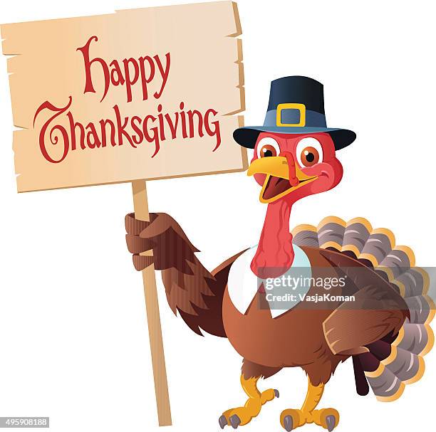 ilustraciones, imágenes clip art, dibujos animados e iconos de stock de thanksgiving peregrino turquía señal de sujeción de dibujos animados - peregrino