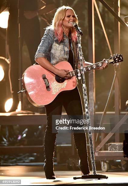 Miranda Lambert performs at the 49th annual CMA Awards at the Bridgestone Arena on November 4, 2015 in Nashville, Tennessee.