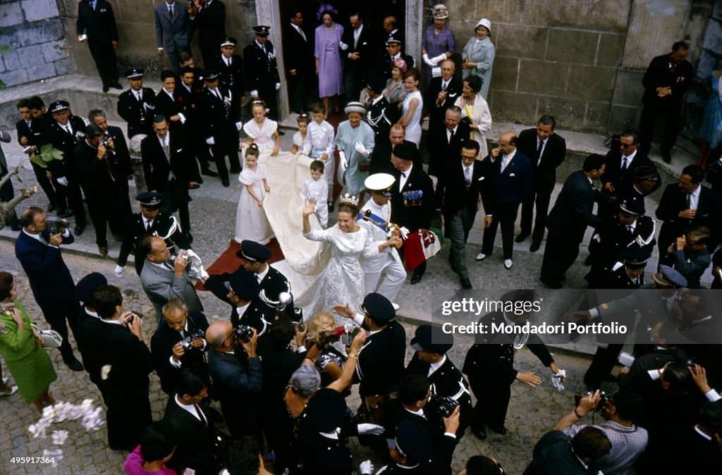 Princess Claude of Orléans greeting the crowd at her marriage with Prince Amedeo Duke of Aosta